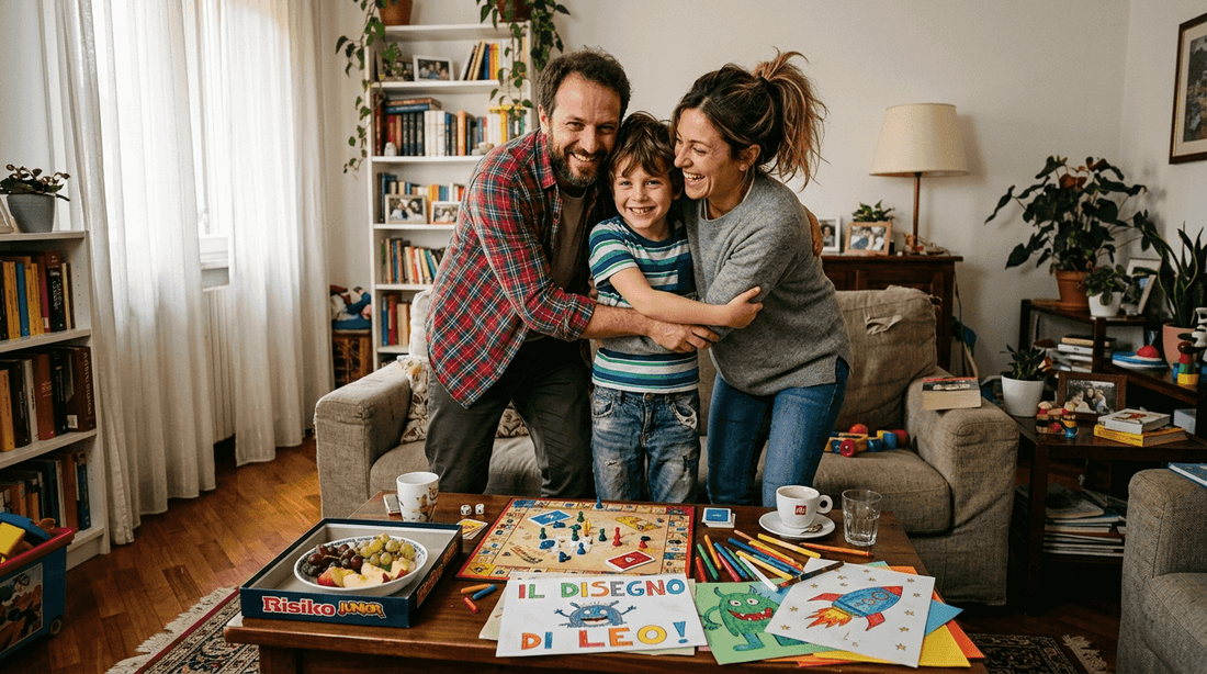 La famiglia si riunisce in casa per festeggiare insieme al piccolo.