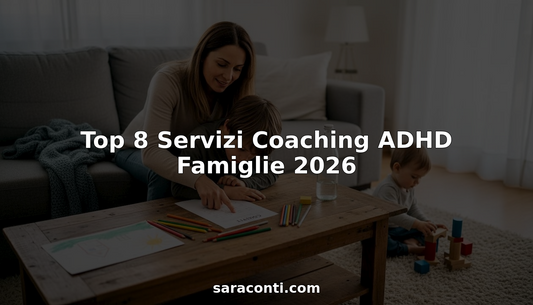 Una mamma aiuta suo figlio con ADHD a concentrarsi e a gestire le attività quotidiane nel salotto di casa, creando un momento di dialogo e supporto familiare.