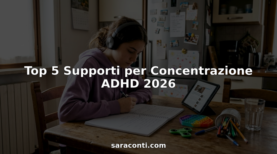 Un adolescente con ADHD che studia al tavolo della cucina usando strumenti per migliorare la concentrazione.